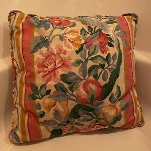 Vintage 1990s custom accent pillow floral green blue rose yellow white couch…